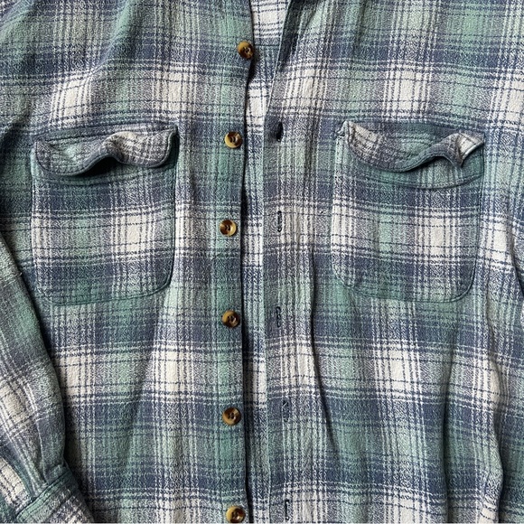 Vintage Blue Resist Mandarin Collar Flannel - Picture 2 of 7
